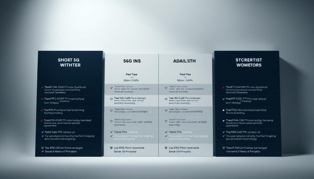 A high-contrast, detailed comparison of 5G plans from Telecombrother and other virtual network operators. Set against a neutral, minimalist background with clean typography and iconography to highlight key plan details and features. The composition should convey a sense of objective analysis and informed decision-making, with a focus on the most essential information a consumer would need to evaluate and select the optimal 5G plan. Soft, directional lighting from the top-left casts subtle shadows to add depth and dimension. The overall aesthetic should be sleek, modern and professional, reflecting the technical nature of the subject matter.