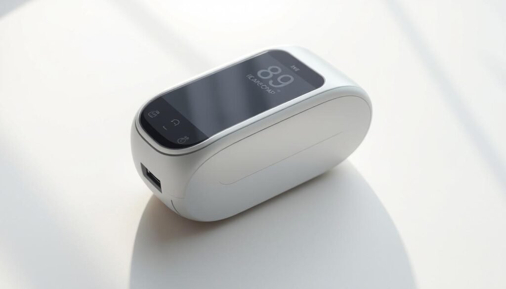 A sleek and sophisticated iCareCPAP medical device, its smooth contours and muted colors reflecting the advanced technology within. The device rests on a clean, minimalist surface, casting soft shadows that hint at the device's precision engineering. Soft, diffused lighting illuminates the scene, creating a serene and calming atmosphere. The iCareCPAP device, the centerpiece of the composition, is portrayed with meticulous detail, showcasing its intelligent design and intuitive functionality. This image effectively conveys the key features and benefits of this sleep apnea treatment solution.