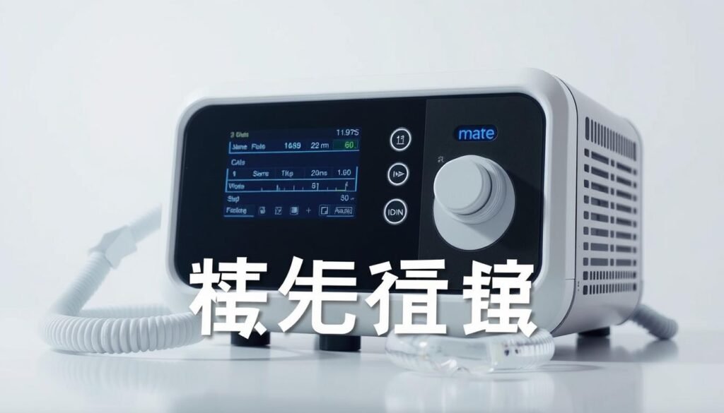 A high-resolution, detailed image of a iCareCPAP sleep apnea machine with its various components and controls displayed prominently in the foreground. The machine is shown from a slightly elevated angle, with a clean, bright lighting setup that emphasizes the sleek, modern design. The background is a simple, neutral color that allows the device to stand out. The image should convey a sense of clarity and ease of use, reflecting the instructional nature of the section on "睡眠呼吸機的使用說明". The overall composition should be balanced and visually appealing, guiding the viewer's attention to the key features and settings of the iCareCPAP machine. A high-resolution, detailed image of a iCareCPAP sleep apnea machine with its various components and controls displayed prominently in the foreground. The machine is shown from a slightly elevated angle, with a clean, bright lighting setup that emphasizes the sleek, modern design. The background is a simple, neutral color that allows the device to stand out. The image should convey a sense of clarity and ease of use, reflecting the instructional nature of the section on "睡眠呼吸機的使用說明". The overall composition should be balanced and visually appealing, guiding the viewer's attention to the key features and settings of the iCareCPAP machine.